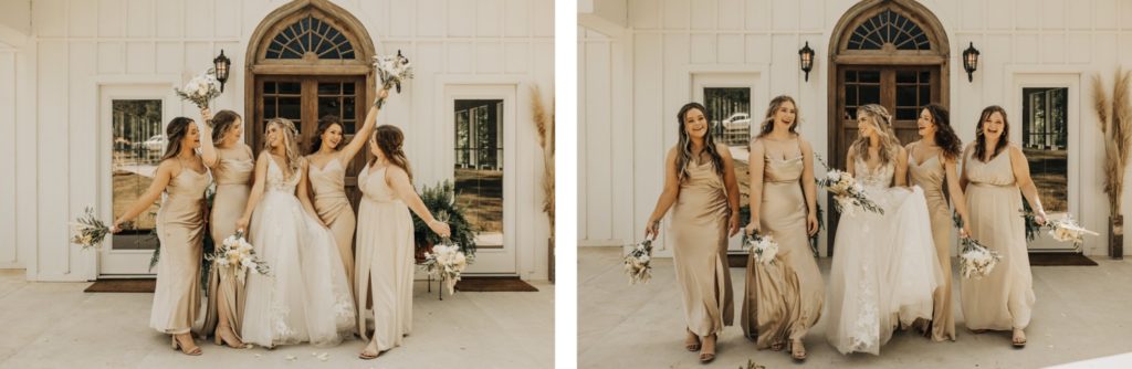 bride celebrating with bridesmaids at wedding in dallas texas