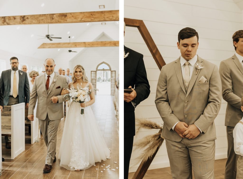 dad walking daughter down the aisle at wedding in dallas texas